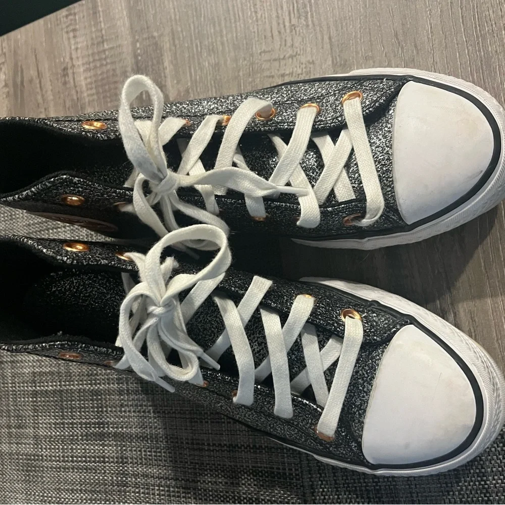 Converse High Top Sneakers - Black and Silver glittered with Gold Eyelets